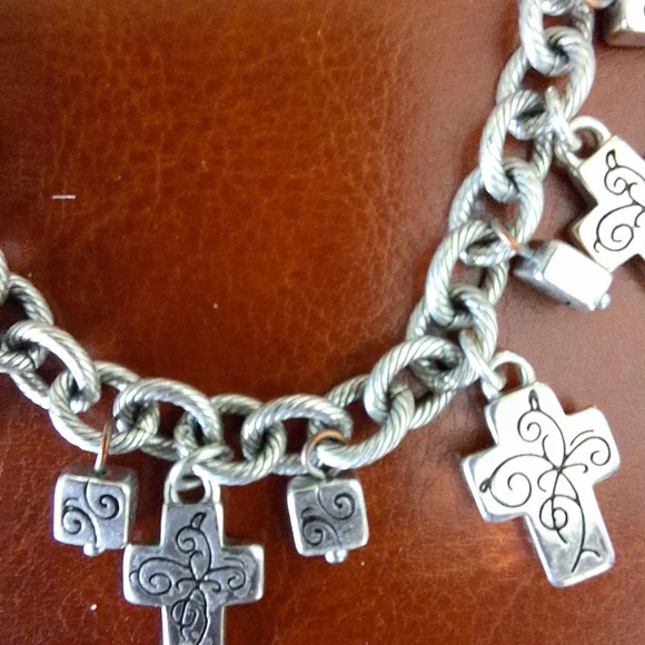 Brighton Silver Charm Bracelet with Plain & Crystal Cross Pendants - Picture 3 of 6